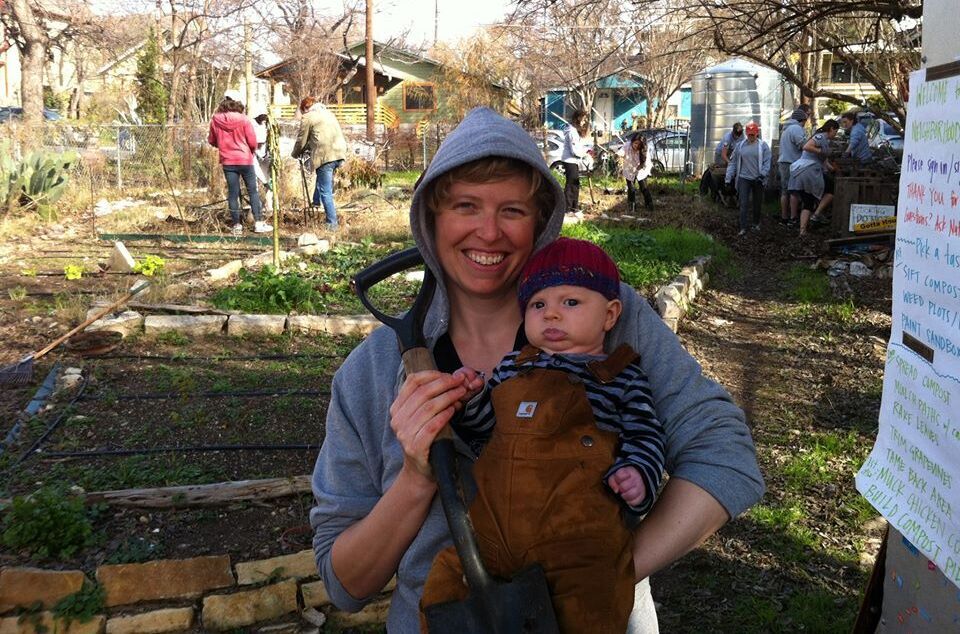 Austin Community Garden with baby